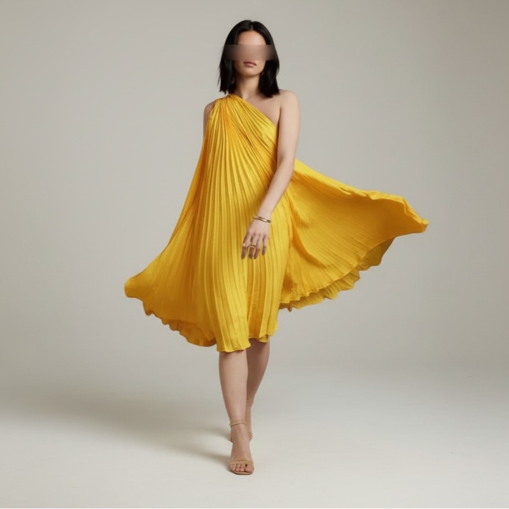 Banana Republic Bright Yellow One Shoulder Pleated Dress - Picture 1 of 13